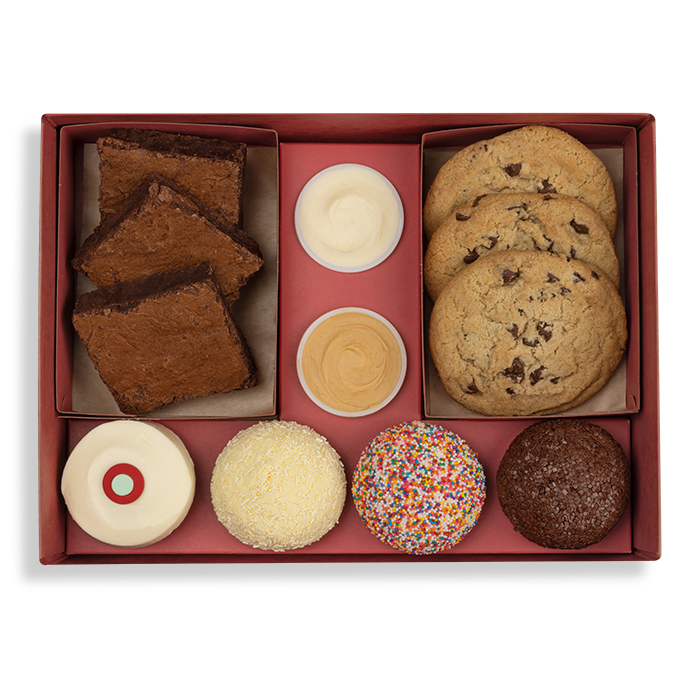 sprinkles sampler with cupcakes, brownies, cookies and frosting shots