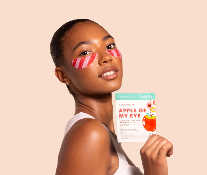 Model with Apple of My Eye no-slip under-eye patches