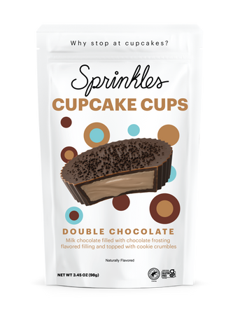 double chocolate cupcake cups milk chocolate filled with chocolate frosting flavored filling and topped with cookie crumbles not-bg