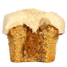Load image into Gallery viewer, bite view of the Loro salted caramel miso cupcake not-bg
