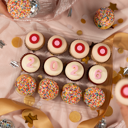 4 strawberry, 4 red velvet, and 4 sprinkle mini cupcakes to celebrate the new year!