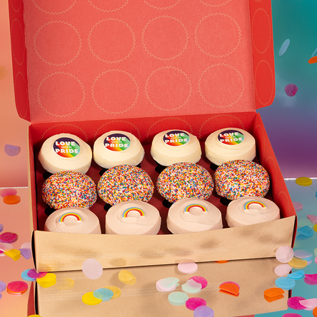 pride dozen bundle, 4 red velvet, 4 sprinkle, 4 strawberry not-bg