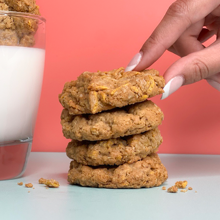 stack of four oatmeal cornflake mini cookies. not-bg