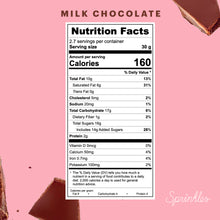 Load image into Gallery viewer, Milk chocolate bar nutritional facts. not-bg
