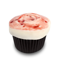 Load image into Gallery viewer, side view of a white chocolate raspberry cupcake. not-bg
