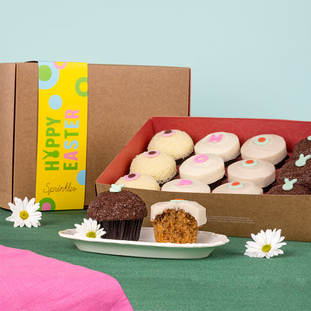 hop box bundle with a dozen cupcakes and happy easter gift wrap