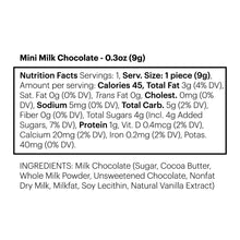 Load image into Gallery viewer, Mini Milk Chocolate Bites Nutritionals not-bg
