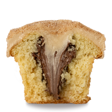 Load image into Gallery viewer, nutella french toast cupcake with yellow cake, whipped nutella filling, maple cream cheese frosting and cinnamon sugar not-bg

