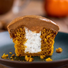 Load image into Gallery viewer, pumpkin spice latte cupcake with a marshmallow cream filling and cuban coffee frosting
