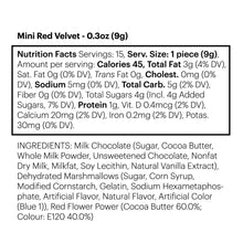 Load image into Gallery viewer, Red Velvet mini chocolate bites bag nutritional not-bg
