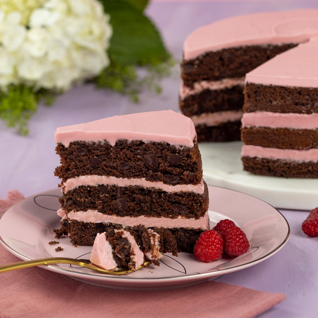 Raspberry Chocolate Chip layer cake