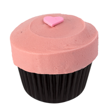 Load image into Gallery viewer, raspberry chocolate chip cupcake topped with luscious raspberry frosting not-bg
