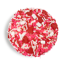 Load image into Gallery viewer, top of heartthrob red velvet cupcake with valentine&#39;s themed fancy sprinkles not-bg
